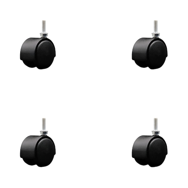 2'' Black Metal Hood Twin Wheel Caster Nylon Wheels 5/16 Thread Stem , 4PK